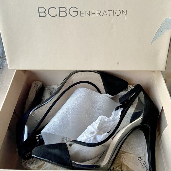 BCBGeneration BLACK SUEDE HEELS — CLEAR PUMPS - Picture 3 of 9